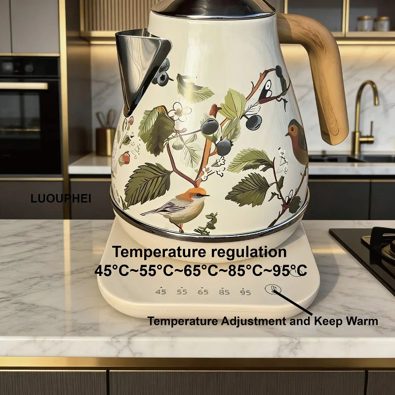 1.7L Vintage Electric Kettle Temperature Control 304 Stainless Steel Boiling Water Kettle Teapot Office Auto Keep Warm Kettle