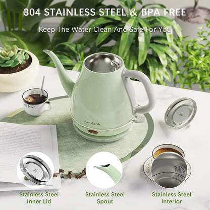 1L Electric Gooseneck Kettle, 1500W Fast Boil, Stainless Steel BPA-Free for Coffee & Tea with Auto Shut-Off
