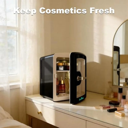 Mini Fridge, Skincare Fridge with Viewing Window, 4 L/6 Cans Compact Mini Makeup Fridge for Beauty and Beverages, Tiny Fridge f