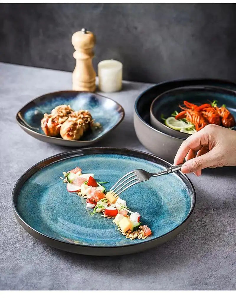 LingAo   Creative porcelain glazed porcelain bowl, soup plate tableware set
