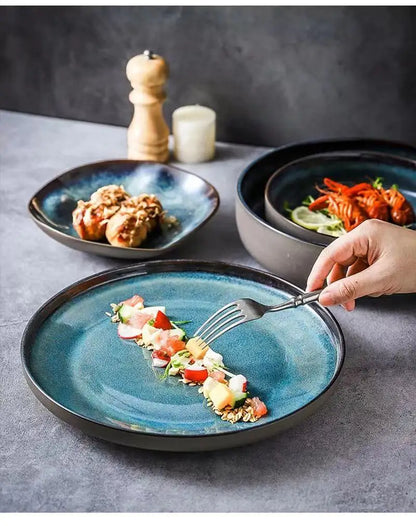 LingAo   Creative porcelain glazed porcelain bowl, soup plate tableware set