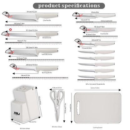 Knife Set, 15 Piece Knife Block Set with Built-in Sharpener, Dishwasher Safe, Rust Resistant, Ergonomic Handle, Stainless Steel