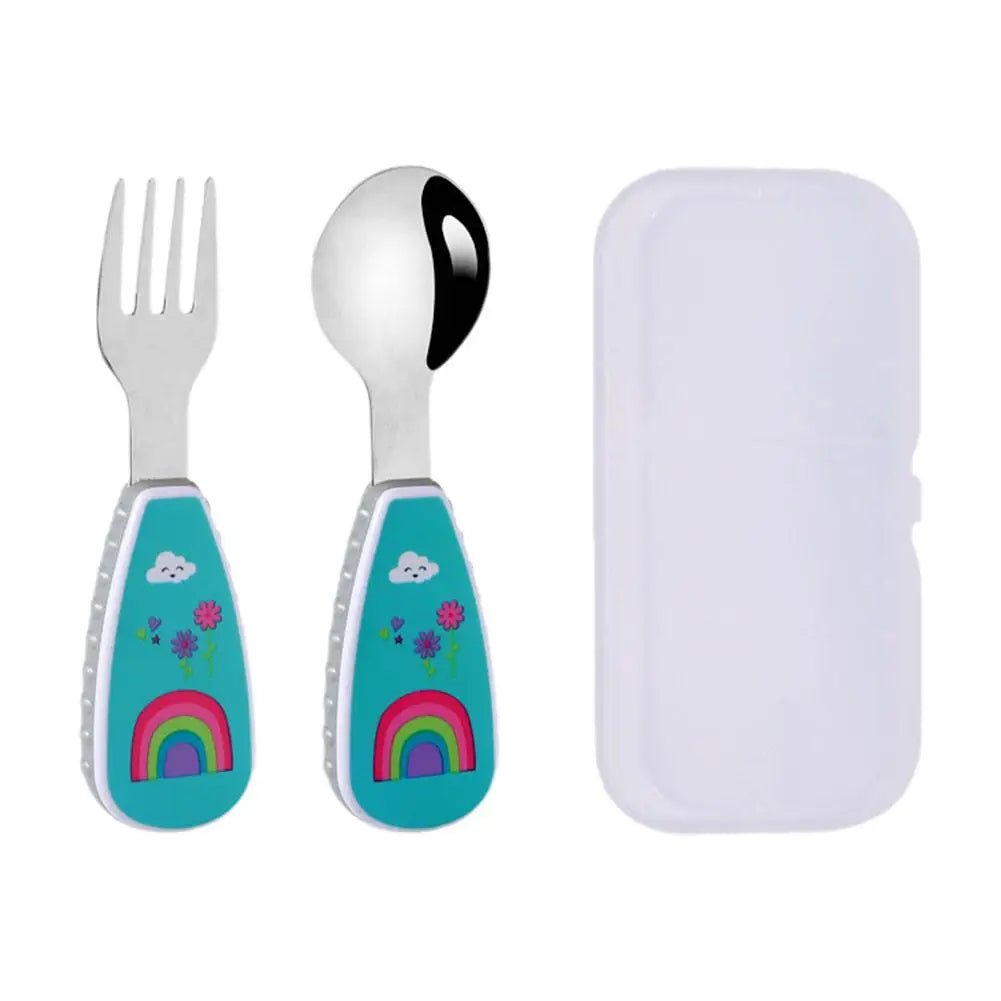 2Pcs Toddler Utensils Cute Toddler Feeding Spoon And Fork Set 304 Steel Cartoon Spoon And Fork Set