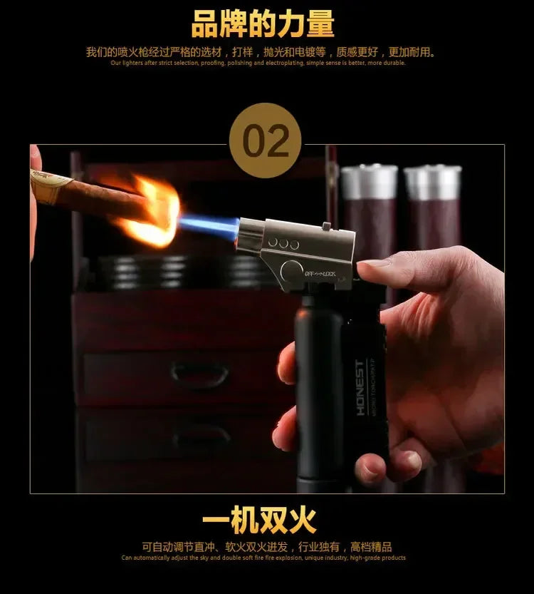 HONEST Creative Double Flame Welding Gun Gas Lighter Safety Lock Switch Jet Fire Open Fire Switching BBQ Kitchen Cigar Lighters