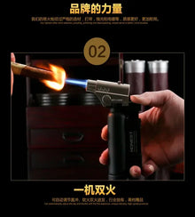 HONEST Creative Double Flame Welding Gun Gas Lighter Safety Lock Switch Jet Fire Open Fire Switching BBQ Kitchen Cigar Lighters