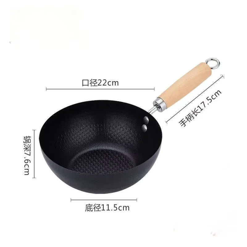 Uncoated Flat Bottom Wok Small Iron Wok for Stir-Fry Cooking Stove Induction Cookware Accessories Kitchen Supply