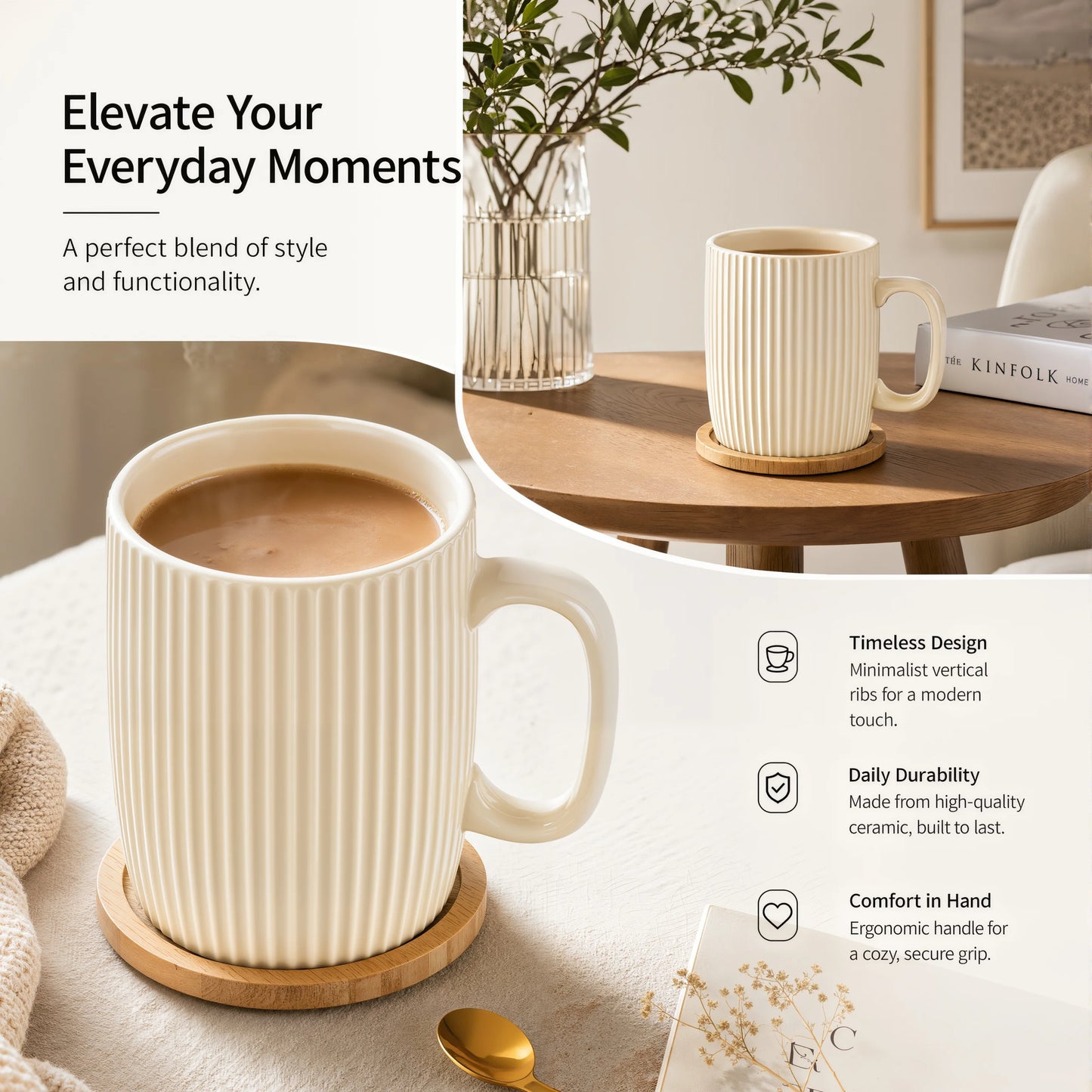 Colorful Ceramic Coffee Mugs Set of 4 – 400ml Stoneware Latte Cups with Handles – Rustic Speckled Design – Microwave & Dishwasher Safe – Perfect for Tea, Hot Chocolate, Farmhouse or Modern