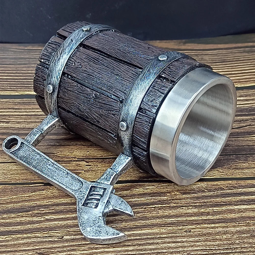 Viking Vintage Oak Barrel Beer Mug Stein with Stainless Steel Liner Coffee Cup Tea Mug Large Capacity Mug Pub Bar Party Gift