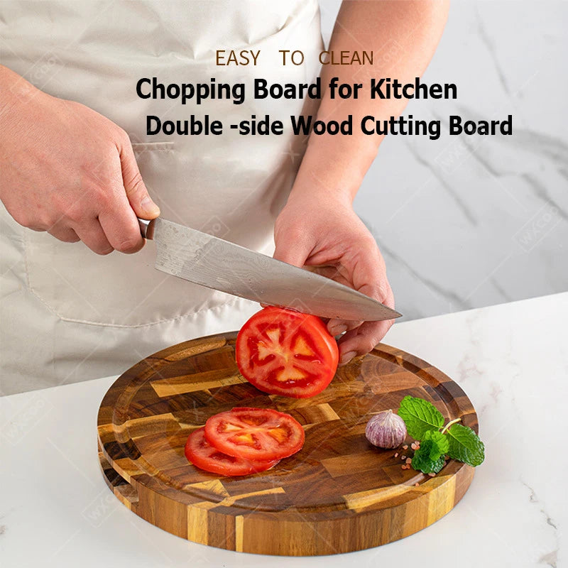 WXCOO Round Acacia Wood Resin Chopping Board Kitchen Cutting Board for Steak Snacks Fruit Board Food-Safe Cutting Board Thicken