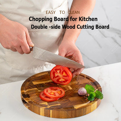 WXCOO Round Acacia Wood Resin Chopping Board Kitchen Cutting Board for Steak Snacks Fruit Board Food-Safe Cutting Board Thicken