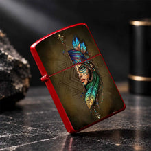 Creative Lighter with Tribal Totem Feather Half-Faced Lady Pattern Retro Art Style Decorative Igniter Portable Stylish Accessory Daily Carry Practical Item Unique Exquisite Gift for Friends Family Suitable  A Humorous and Int