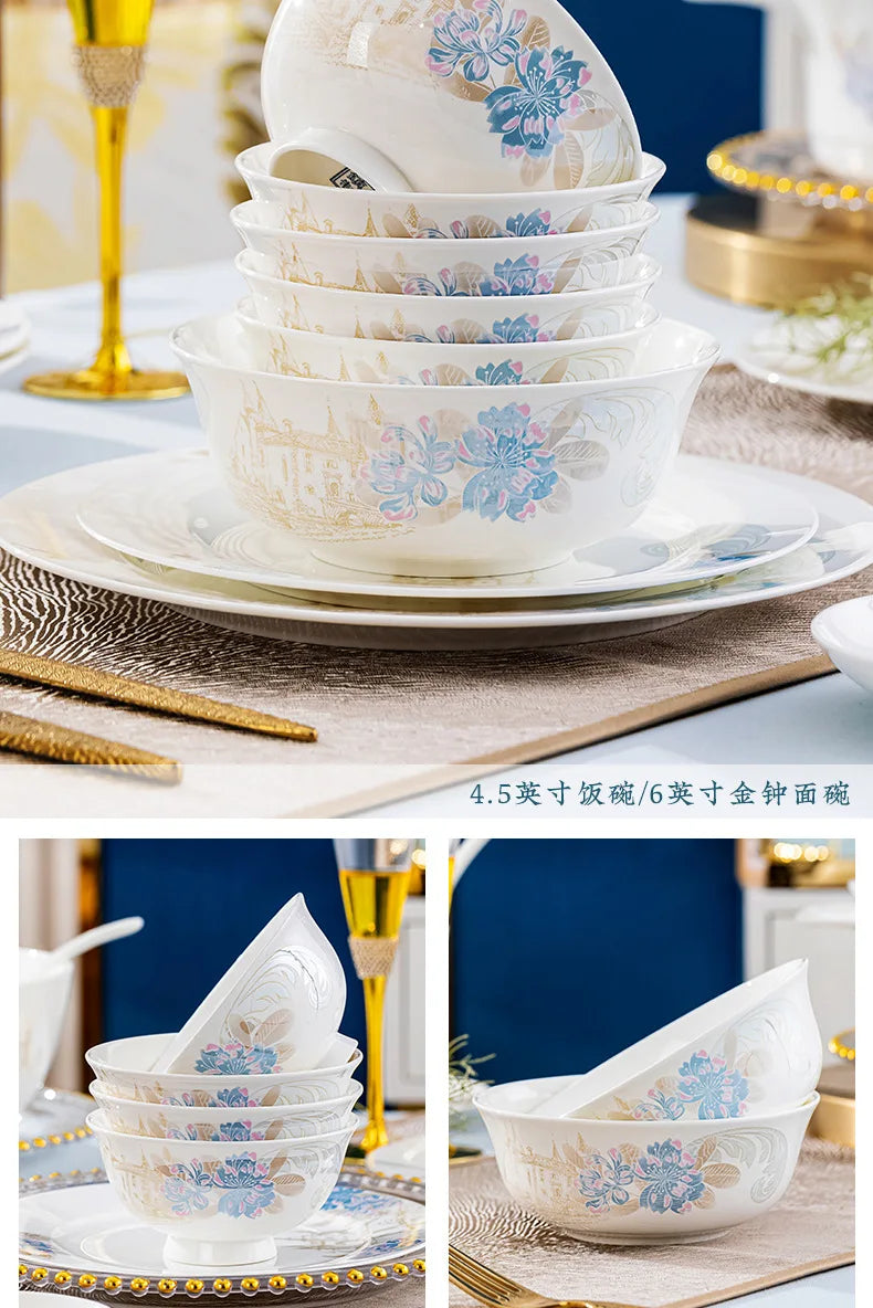 Bone china food utensils marble dinner set luxury dinnerware kitchen bowl plates dinner sets table set ceramic vintage