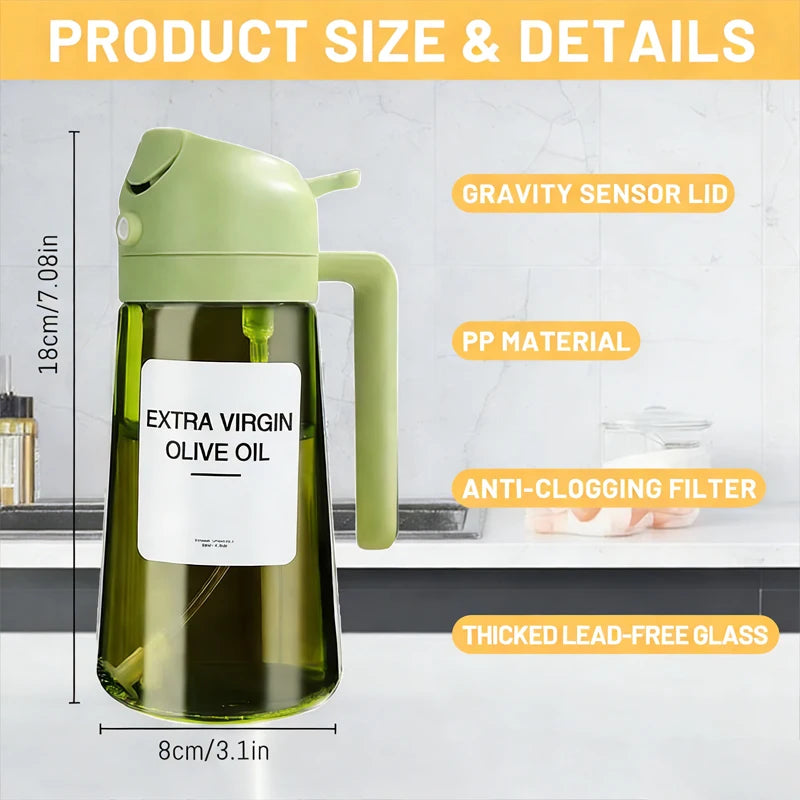 2-in-1 16oz 470ml Brown Glass Oil Sprayer Leakproof Eco-Friendly Olive Oil Dispenser Perfect for Cooking BBQ Grill Air Fryer