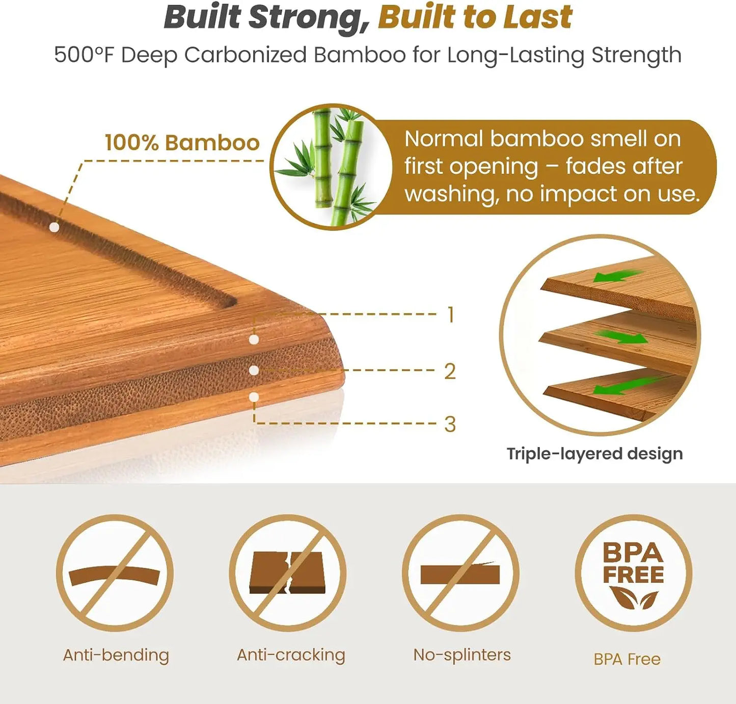 Bamboo Cutting Board Set With Stand, 3PCS Double-Sided Chopping Boards For Kitchen Meal Prep & Serving, Charcuterie, Juice Groov