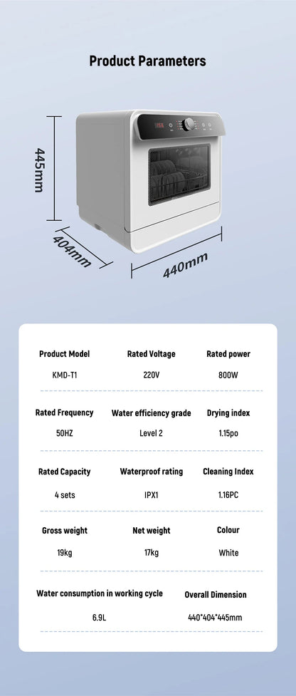 Tabletop Dishwasher Machine Automatic Stainless Steel Countertop  Portable Smart Mini Dishwashers  for Home