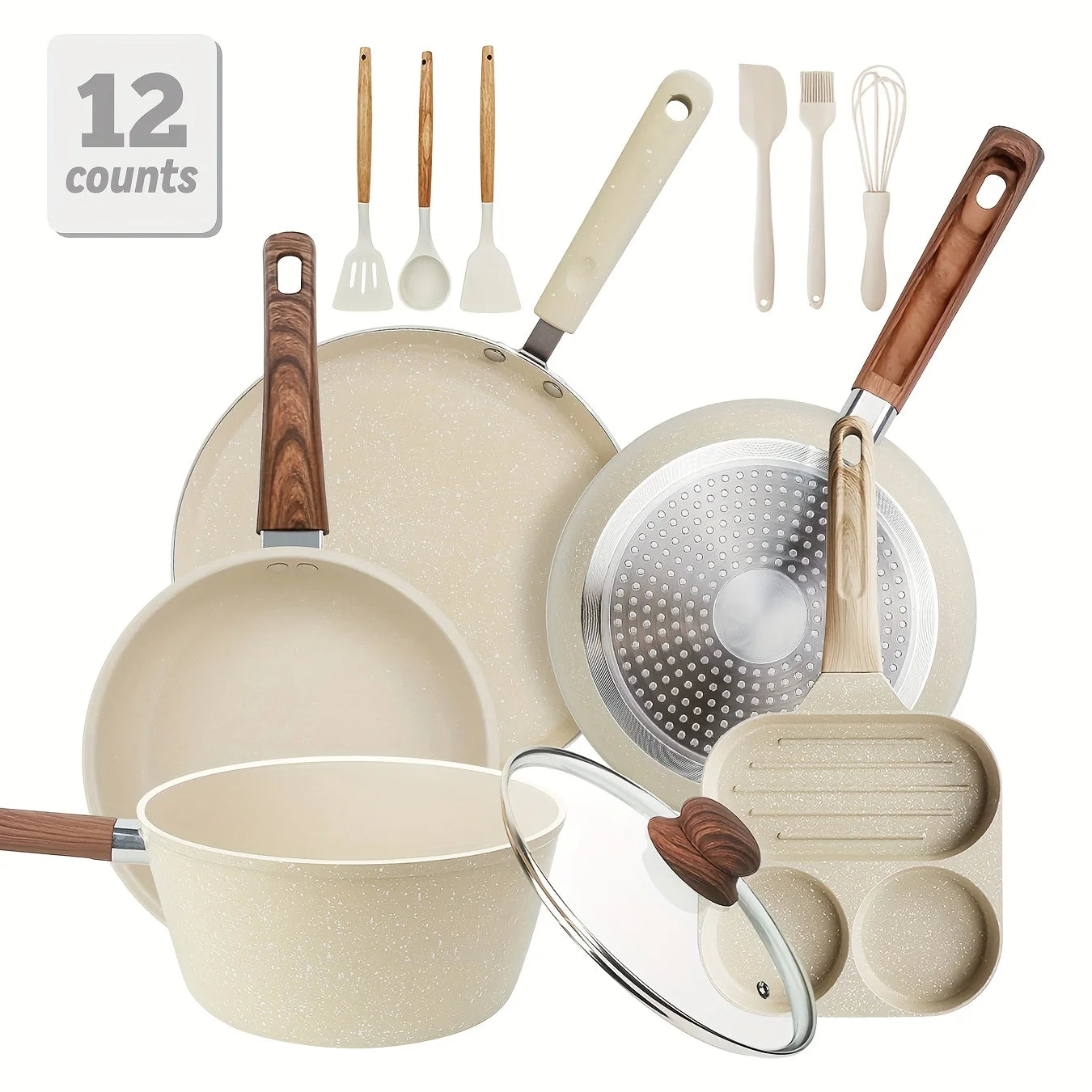 15/12/7pcs POTS And Pans Set, Non-stick Cookware Set, Induction Cookware Non-stick Cooking Set, Including Frying Pan, Pan, Steam