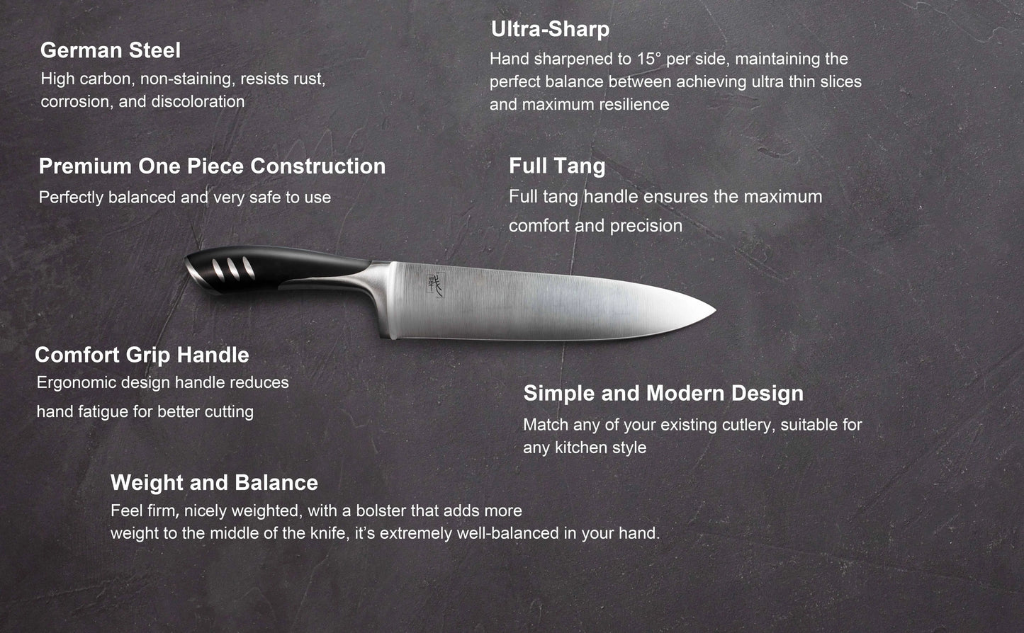 Premium 8-piece German 1.4116 Stainless Steel Kitchen Knives Sets Double Forged Full Tang Chef Knife Set With Rubber Wood Block