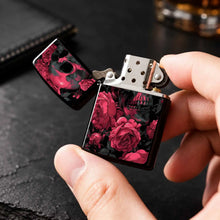 Vibrant Rose Red Skull Rose Pattern Lighter, Punk Aesthetic Solid Durable Housing PORTABLE Lighter for Outdoor Camping Daily Use, Creative Exquisite Practical Gift for Smokers Friends Halloween Gothic A Fun and Humorous Light
