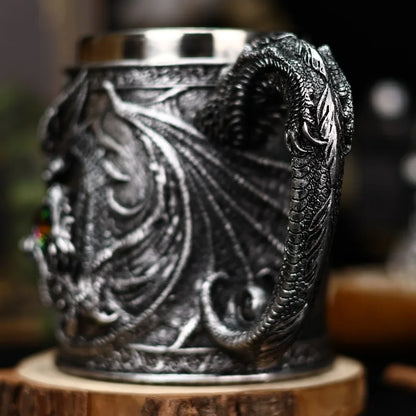 Retro Dragon Resin Hand Painted Stainless Steel Beer Mug Coffee Cup Gem Creative Design Tea Cup Bar Decoration Collection Gift