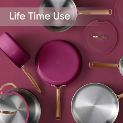 24pcs Tri-Ply Stainless Steel Cookware Set Pots and Pans for Induction Cooking Non-Toxic Outer Ceramic Layer Violet Purple