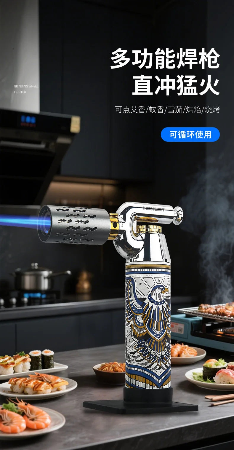 HONEST High Temperature Welding Gun 2 Types Of Flames Butane Gas Turbine Torch Lighter Outdoor BBQ Kitchen Cigar Lighters Gadget