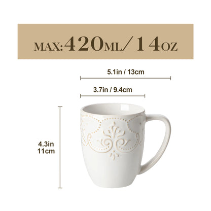 MALACASA GISELLE 4/8 PCS Porcelain Cup Sets 14 Oz Retro Relife Coffee Cup Sets Ceramic Mug Sets for Milk/Cappuccino Two Option