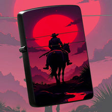 Western Cowboy Rider Horse Silhouette Lighter, Red Sunset Desert Retro Aesthetic Art Pattern Portable Lighter, Ideal For Daily Outdoor Travel Camping, Exquisite Unique Gift For Men And Women, Decorative Practical Access A Hum