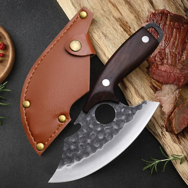 WXCOO 1~4pcs Kitchen Knife Set Stainless Steel Handmade Forged Meat Cleaver Boning Fruit Slicing Butcher Knife Cutting Board