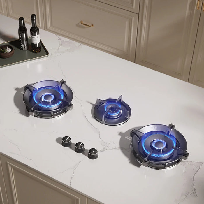 Premium Built-in Gas Cooktop 3-Burner 5.2KW Copper Flame Failure Protection Panel-Ready for Custom Kitchen