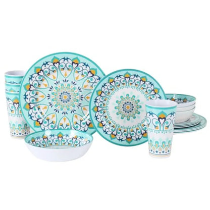 Melamine Dinnerware Set for 4-16 Pcs:Camping Dishes Set with Dinner PlatesSalad Plates Bowls and Cups.Lightweight and Unbreakab