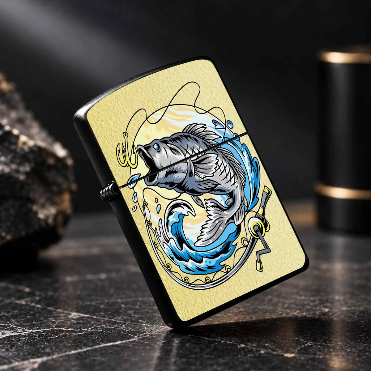 Creative Leaping Bass Fishing Themed Portable Lighter Gear Trendy Stylish Accessory For Angling Enthusiasts Daily Carry Practical Item For Outdoor Travel Birthday Gift And Souvenir Multi-Scenario Adapted Durable Exquisi A Hum