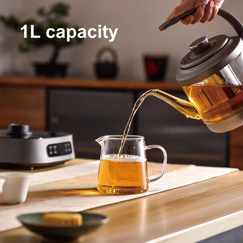 1350W Electric Kettle Fully Auto Bottom Pumping Quick Boiling Kettle Tea Maker Office Glass Temperature Control Teapot 1000ml
