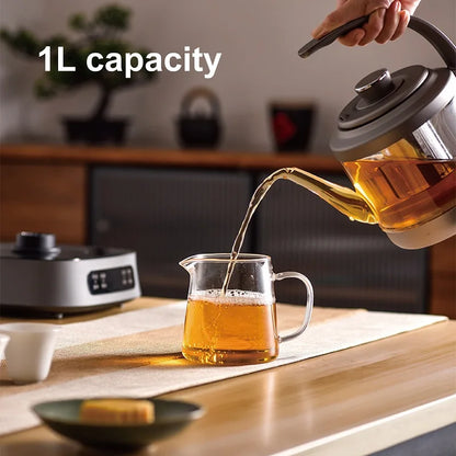 1350W Electric Kettle Fully Auto Bottom Pumping Quick Boiling Kettle Tea Maker Office Glass Temperature Control Teapot 1000ml