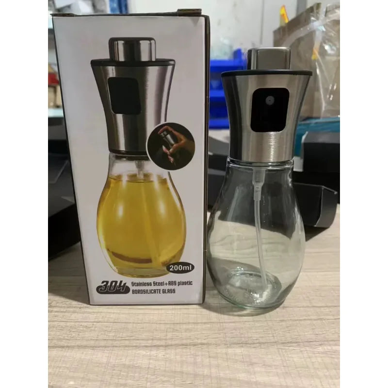 Kitchen Oil Sprayer for Cooking,6.8oz/200ml Olive Oil or Vinegar, Trigger Design,Stainless Steel Vinegar Glass Spray Bottle