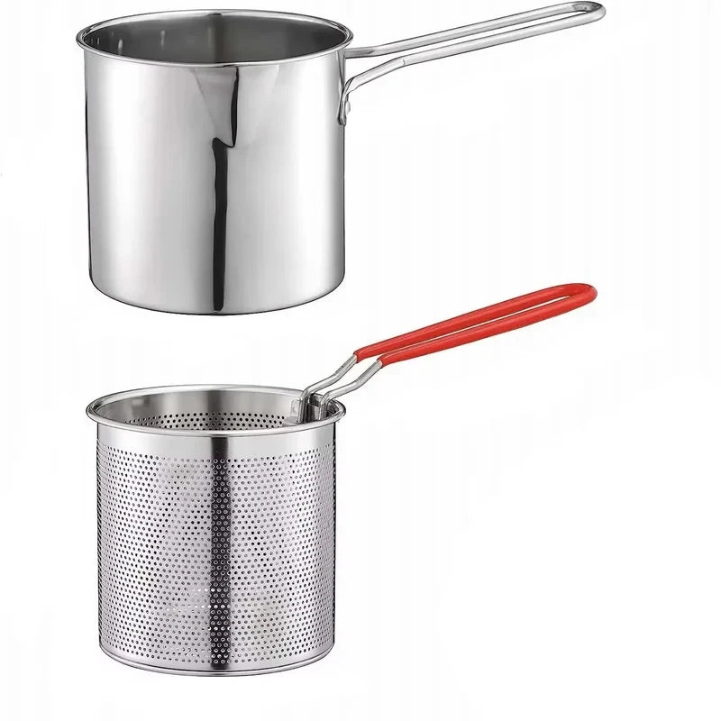 Stainless Steel Deep Frying Pot with Strainer Kitchen Tempura Fryer Pan for Fried Chicken French Fries Cooking Tools Home Use