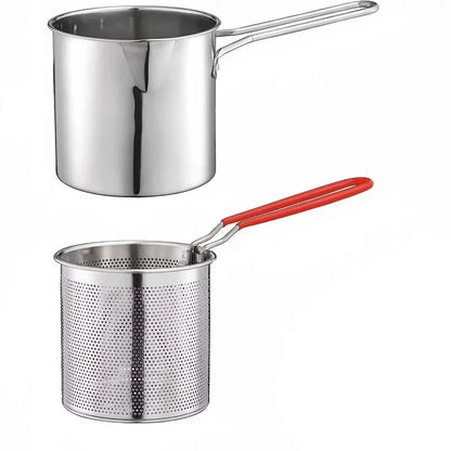 Stainless Steel Deep Frying Pot with Strainer Kitchen Tempura Fryer Pan for Fried Chicken French Fries Cooking Tools Home Use