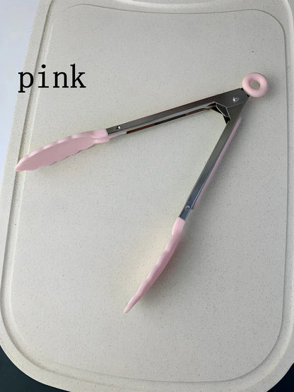Anti Slip Cooking Serving Tongs Stainless Steel Food Clip Bread Salad Tong Heat-Resistant Barbecue Clips Kitchen Cooking Tool