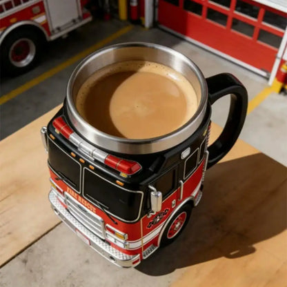 Fire Rescue Coffee Mug, Retro 3D Fire Truck Coffee Mug, Personalized Stainless Steel Wall Insulation Mug New Year Gifts for Mens