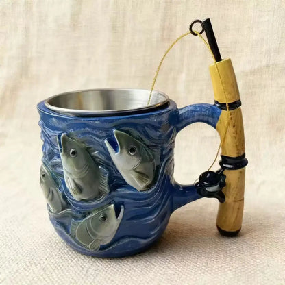 New Artistic Resin Inner Cup Fishing Lover's Dream Mug Fun Personalized Gift For Friends Kitchen Dining Bar Drinkware