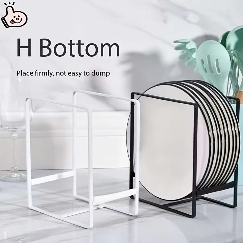 1pc Sleek Metal Dish Rack Set, Space-Saving Tiered Shelf Organizer, Plate & Utensil Holder, Pull-Out Design, Kitchen Storage