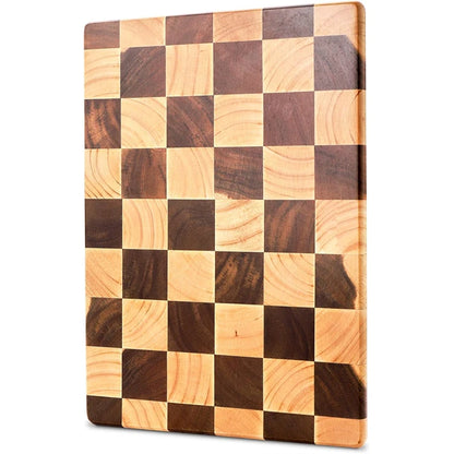 1 Pc End Grain Cutting Board Heavy Duty Rubber Wood Chopping Board Flippable Serving Board For Meat Bread Fruits Vegetable JT549