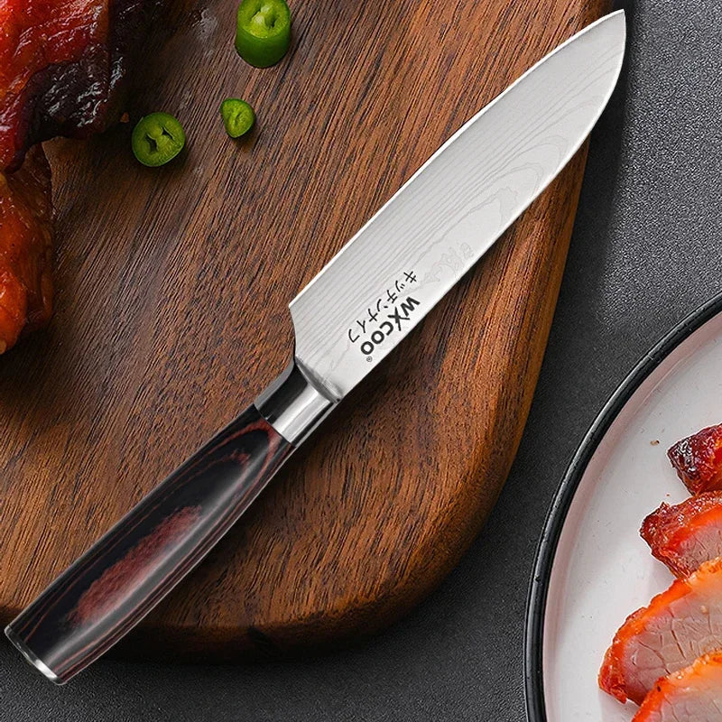 WXCOO Professional Chef Knife Damascus Japanese Stainless Steel Kitchen Boning Knives Set with Roll Canvas Bag