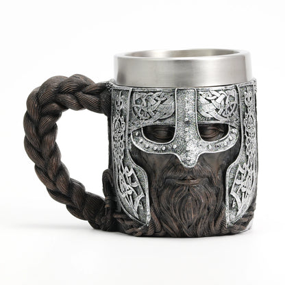 Valhalla Viking Stainless Steel Nordic Viking Barrel Dragon Boat Warrior Horn Skull Beer Mug Tankard Stein Cup 400 ML