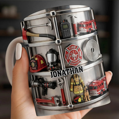 Fireman Custom Name Ceramic Mug Firefighter Themed Coffee Cup Personalized Gift for Fire Department