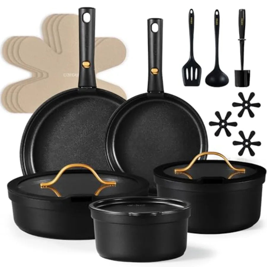 20pcs Pots and Pans Set Non Stick, Nonstick Cookware Set, Dishwasher/Oven/Fridge Safe Pots and Pans, Removable Handle RV Oven S