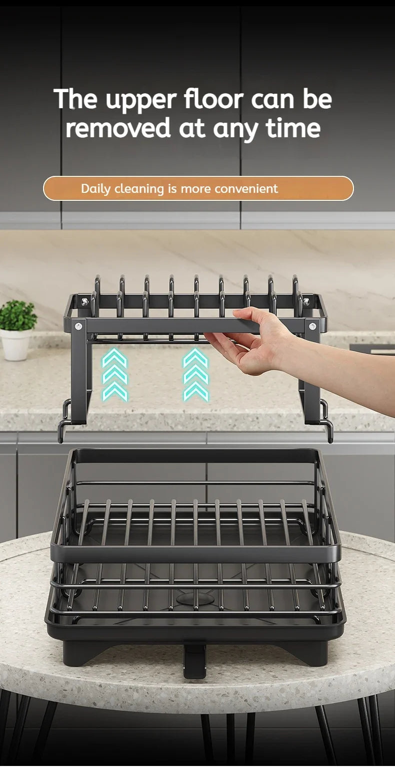 Adjustable Stainless Steel Dish Drying Rack with Drain Board – Over-Sink Plate Holder & Kitchen Storage Organizer