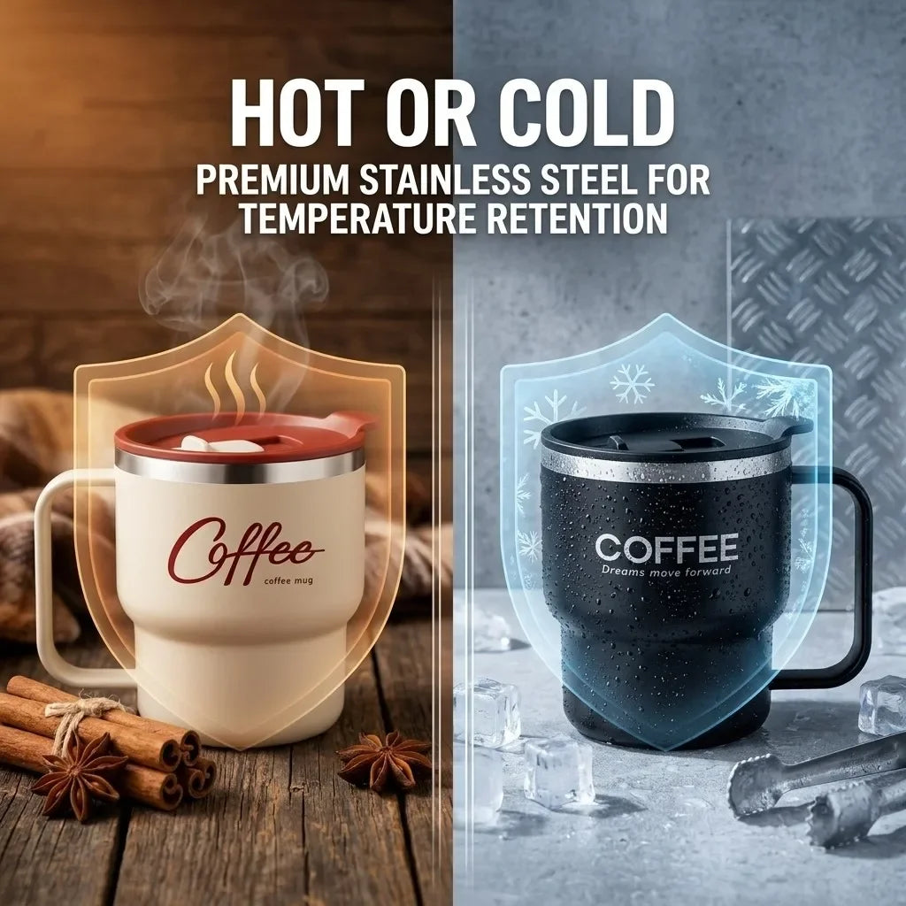 Sealed Thermal Water Cup With Handle Portable 304 Stainless Steel Double Insulated Coffee Mug Travel Office Milk Coffee Cup