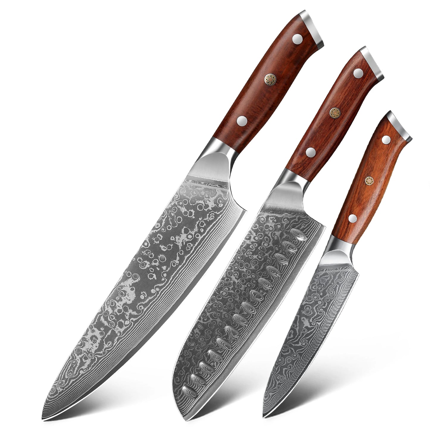 1/3PCS Kitchen Knife Sets Japanese Forged Damascus Steel Chef Santoku Knives Stainless Steel Rosewood Handle