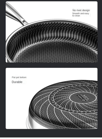 German 316L Stainless Steel Pan Honeycomb flat bottom Non-stick Skillet Frying Uncoated Induction Cooker Gas General Purpose