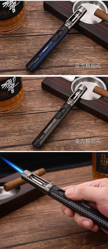 HONEST Metal Windproof Jet Blue Flame Butane Gas Lighter Visible Gas Window Outdoor Camping BBQ Kitchen Cigar Lighters Smoking
